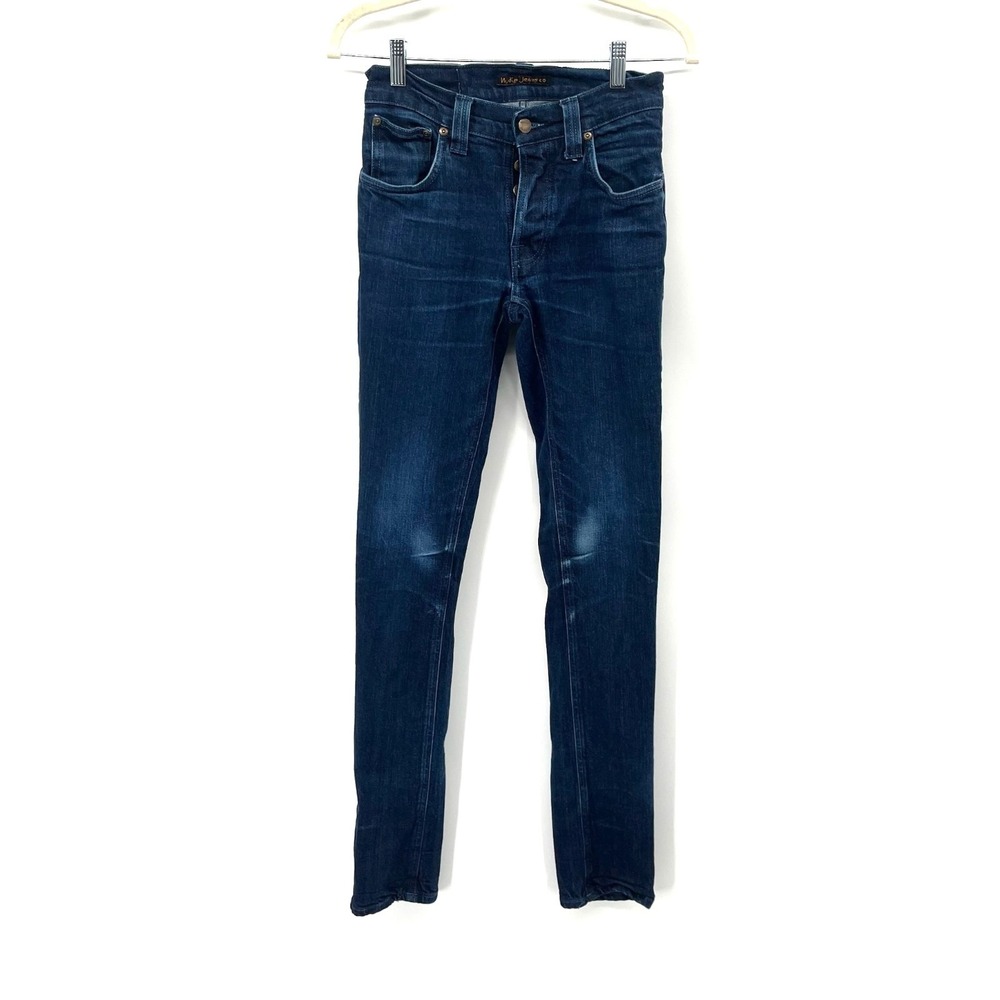 Nudie Jeans Grim Tim Dark wash low rise zipper fly skinny leg jeans 29 29x34